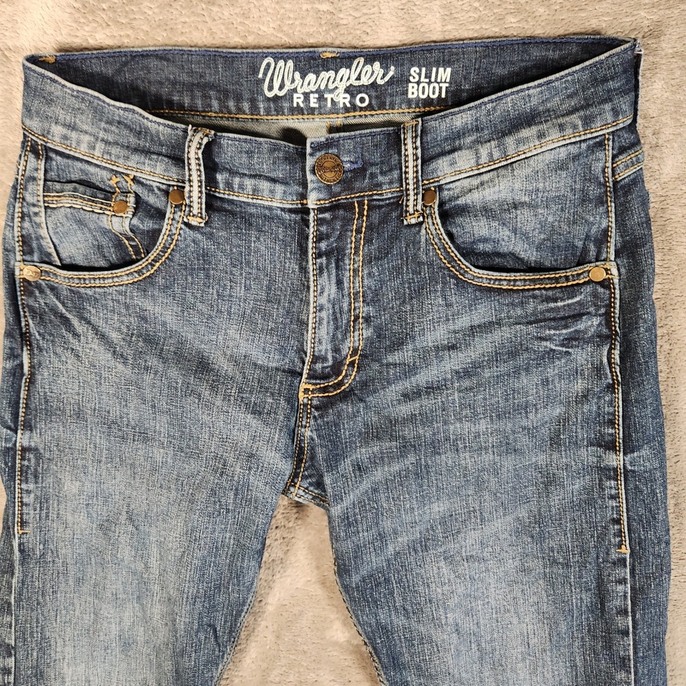 Wrangler Retro Slim Boot Jeans Mens 29x30 Blue Excellent Stretch 10WLT77LY - Picture 5 of 13
